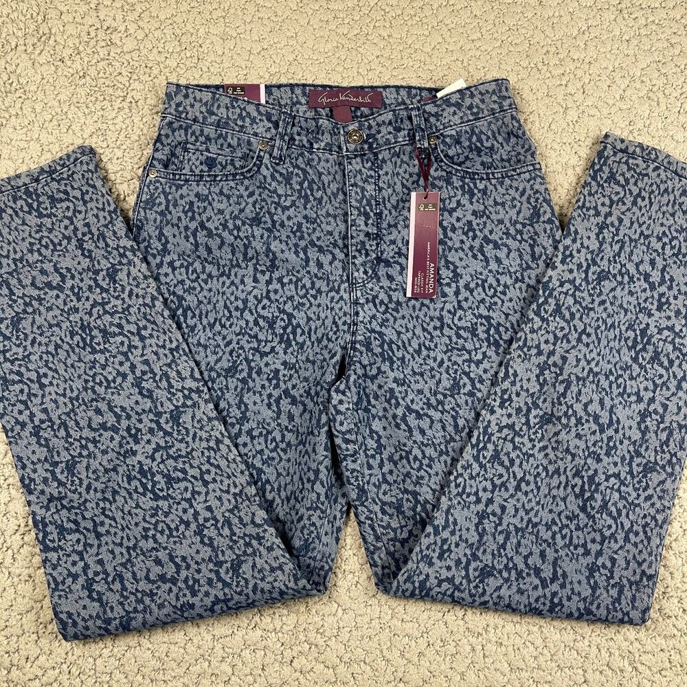 Gloria Vanderbilt Amanda Jeans Womens 10 Blue Animal Print High Rise Straight